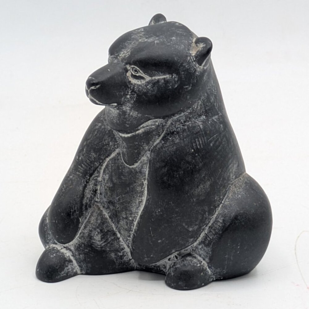 Vintage Boma Black Sitting Bear Figuriine Canada Native American Inuit Signed 3"
